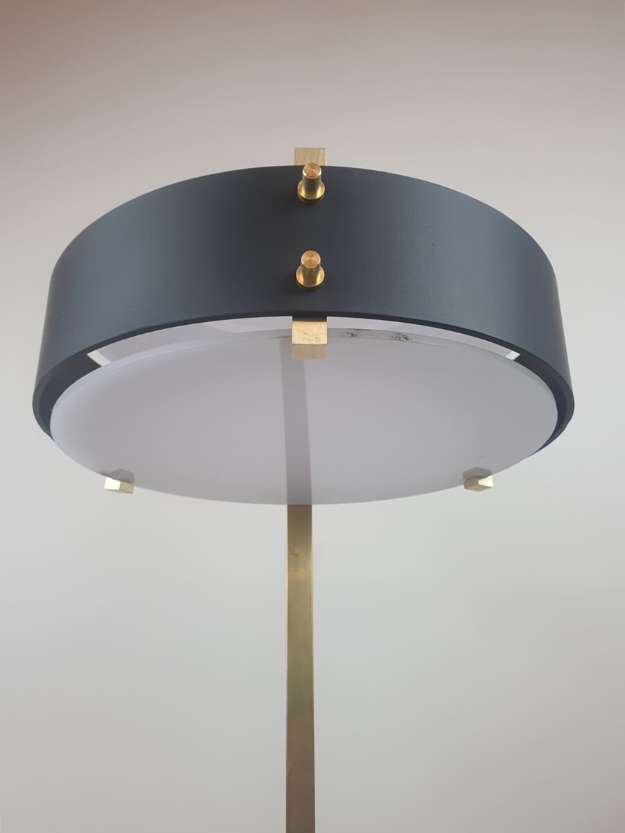 Brass, sheet metal and plexiglass desk lamp, Italy circa 1970