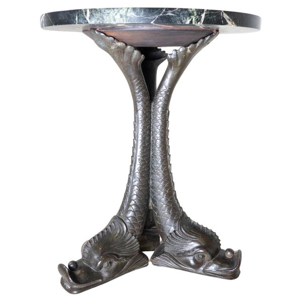 Bronze and marble pedestal table - fish tripod - circa 1950