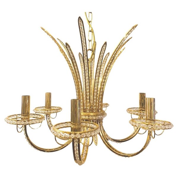 Brushed brass and glass bead chandelier - 8 light arms