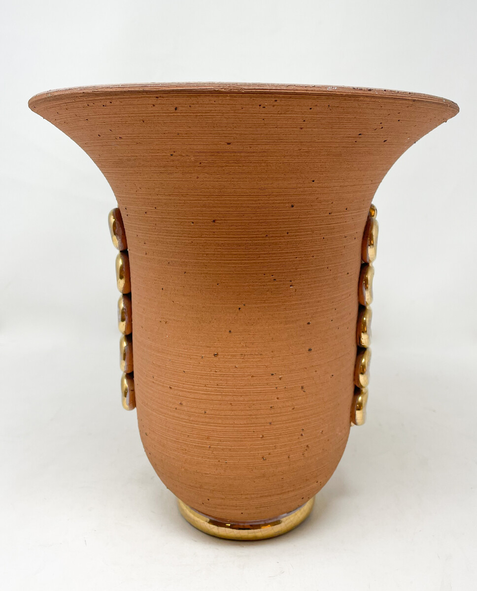 Ceramic Vase with Gold Snake Shape ornamental, Luc Lanel Style , 1940s