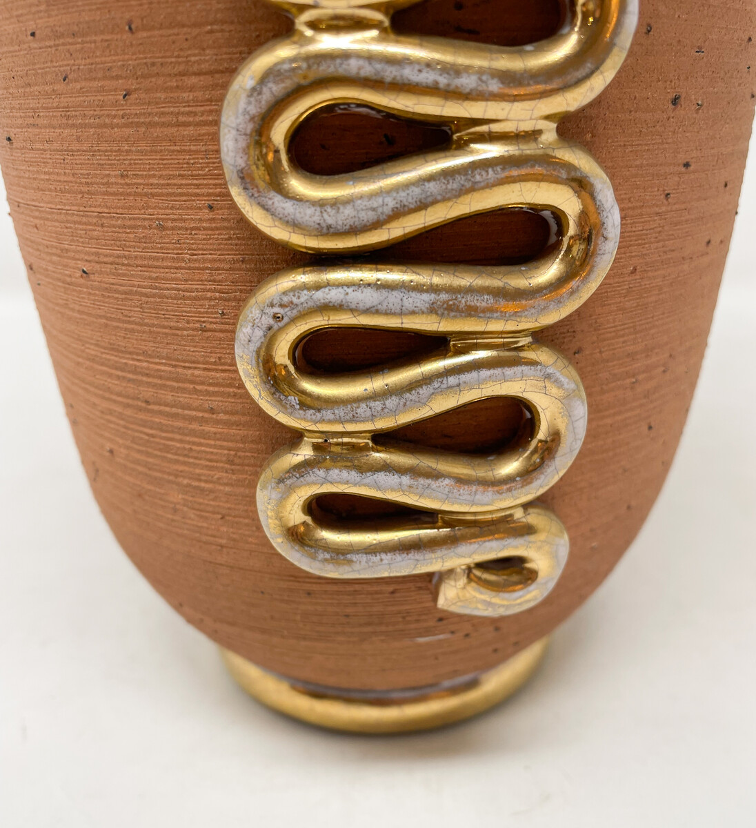 Ceramic Vase with Gold Snake Shape ornamental, Luc Lanel Style , 1940s