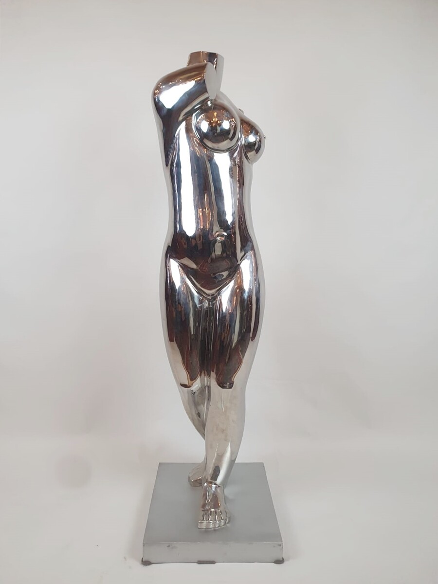 Chromed metal sculpture - signed on base Romana 2/2