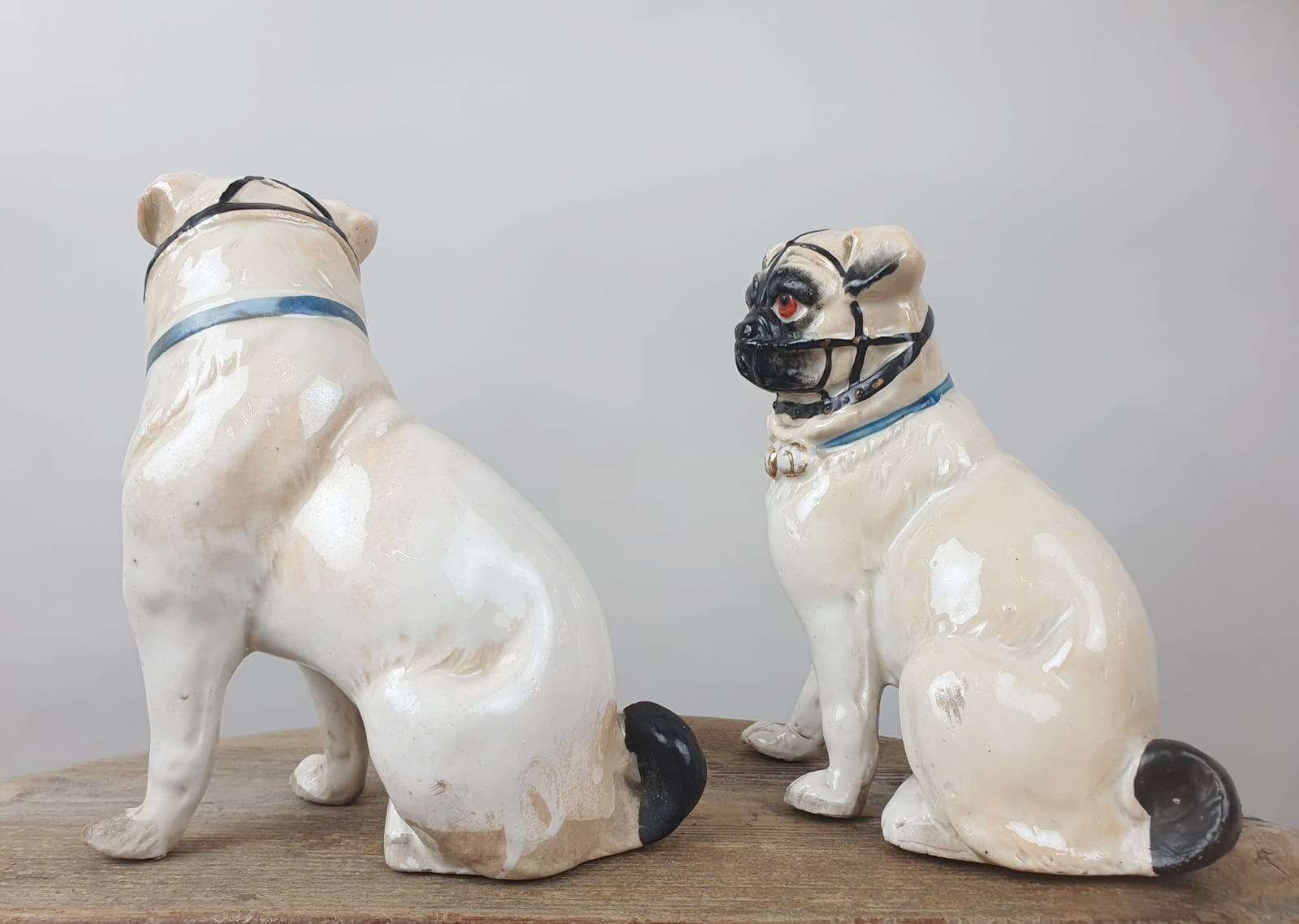 Couple of Pugs in polychrome porcelain, England late 19th