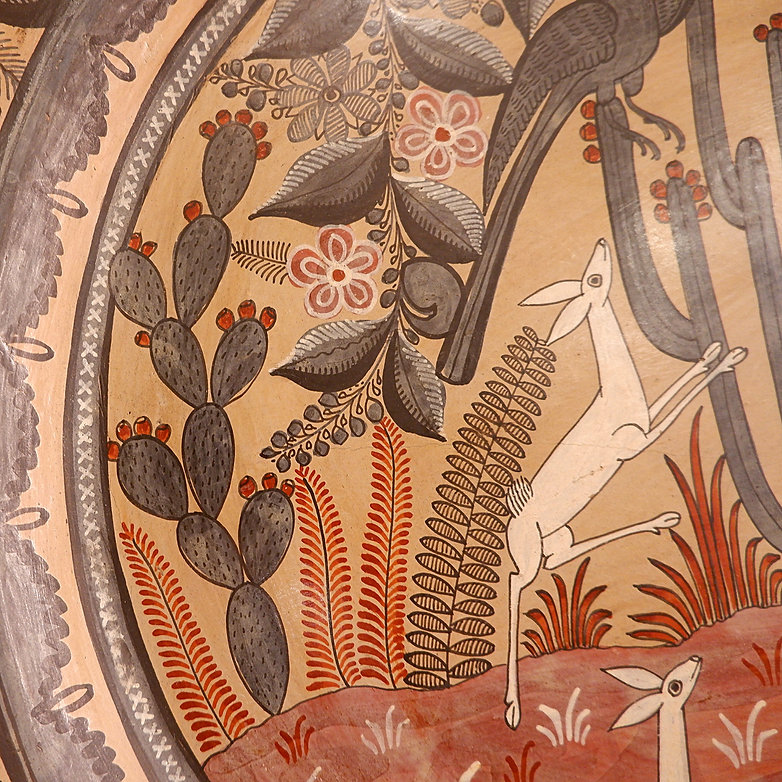 Decorative hand-painted terracotta dish, Amado Galva, Mexico circa 1970