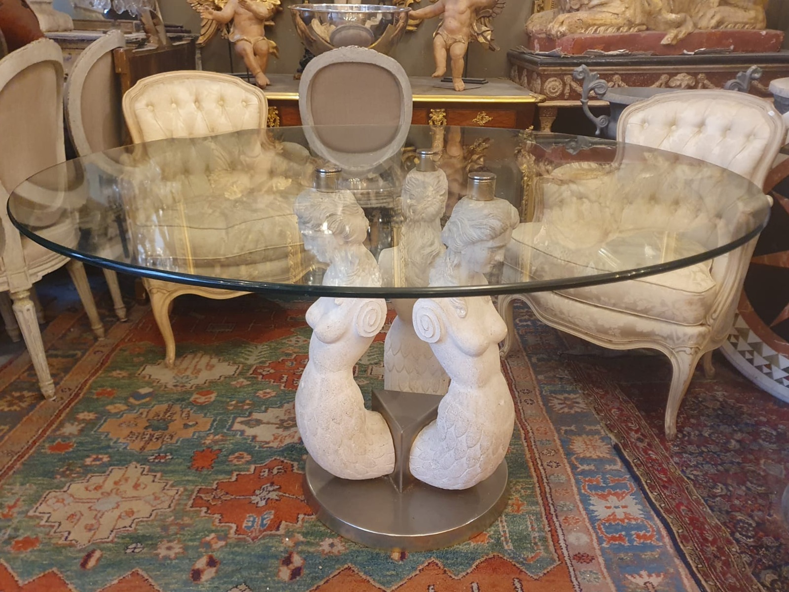 Dining table in glass and reconstituted stone, circa 1970