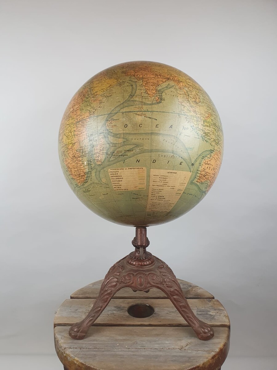 Early 20th century terrestrial globe, cast iron base