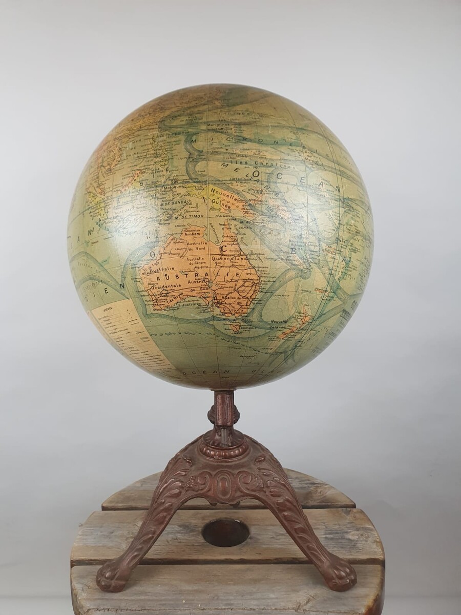 Early 20th century terrestrial globe, cast iron base