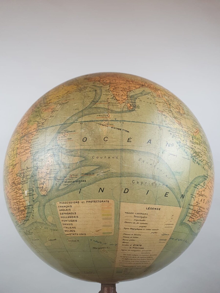 Early 20th century terrestrial globe, cast iron base