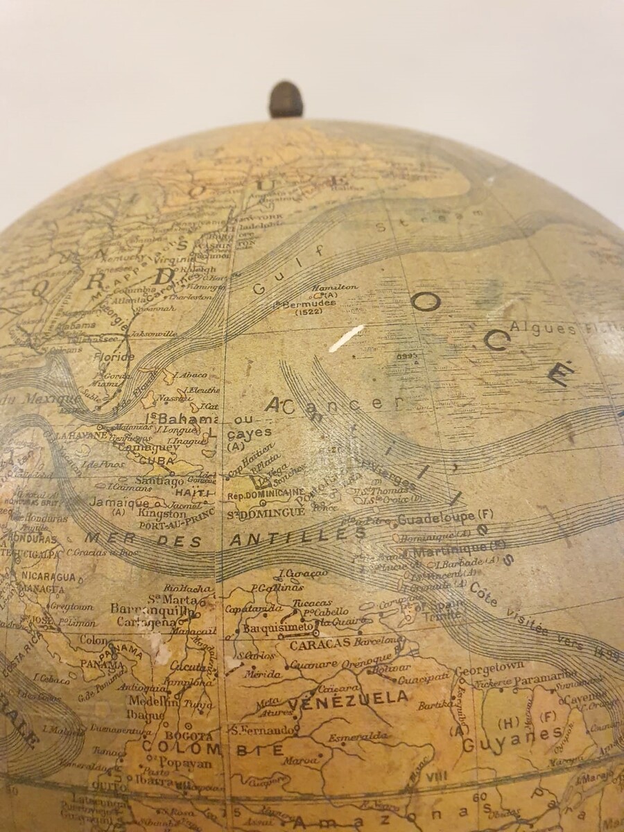 Early 20th century terrestrial globe, cast iron base