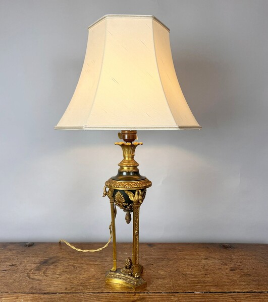 Empire style bedside lamp in bronze and brass, early 20th century