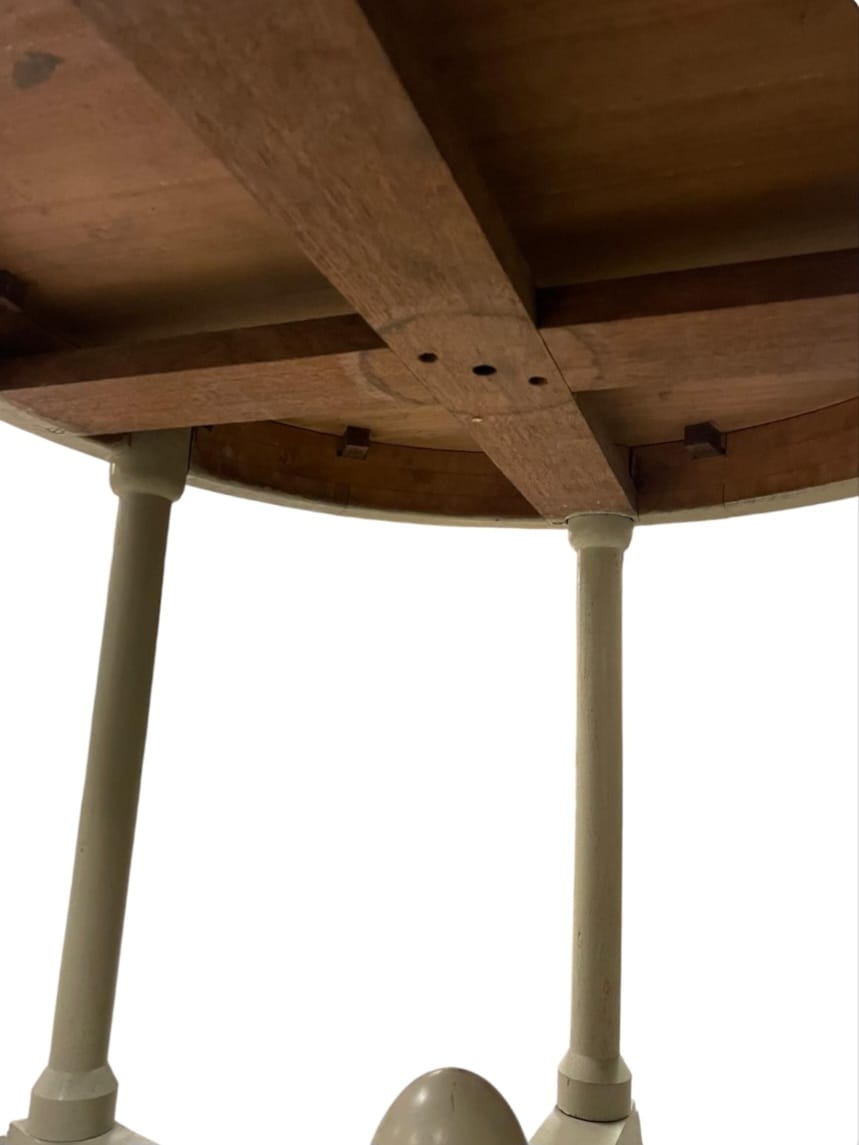 Empire style pedestal table in green patinated wood, shelf decorated with a speckled mirror, 19th