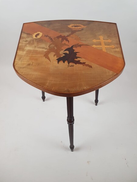 Gallé, marquetry side table decorated with thistles and Lorraine crosses