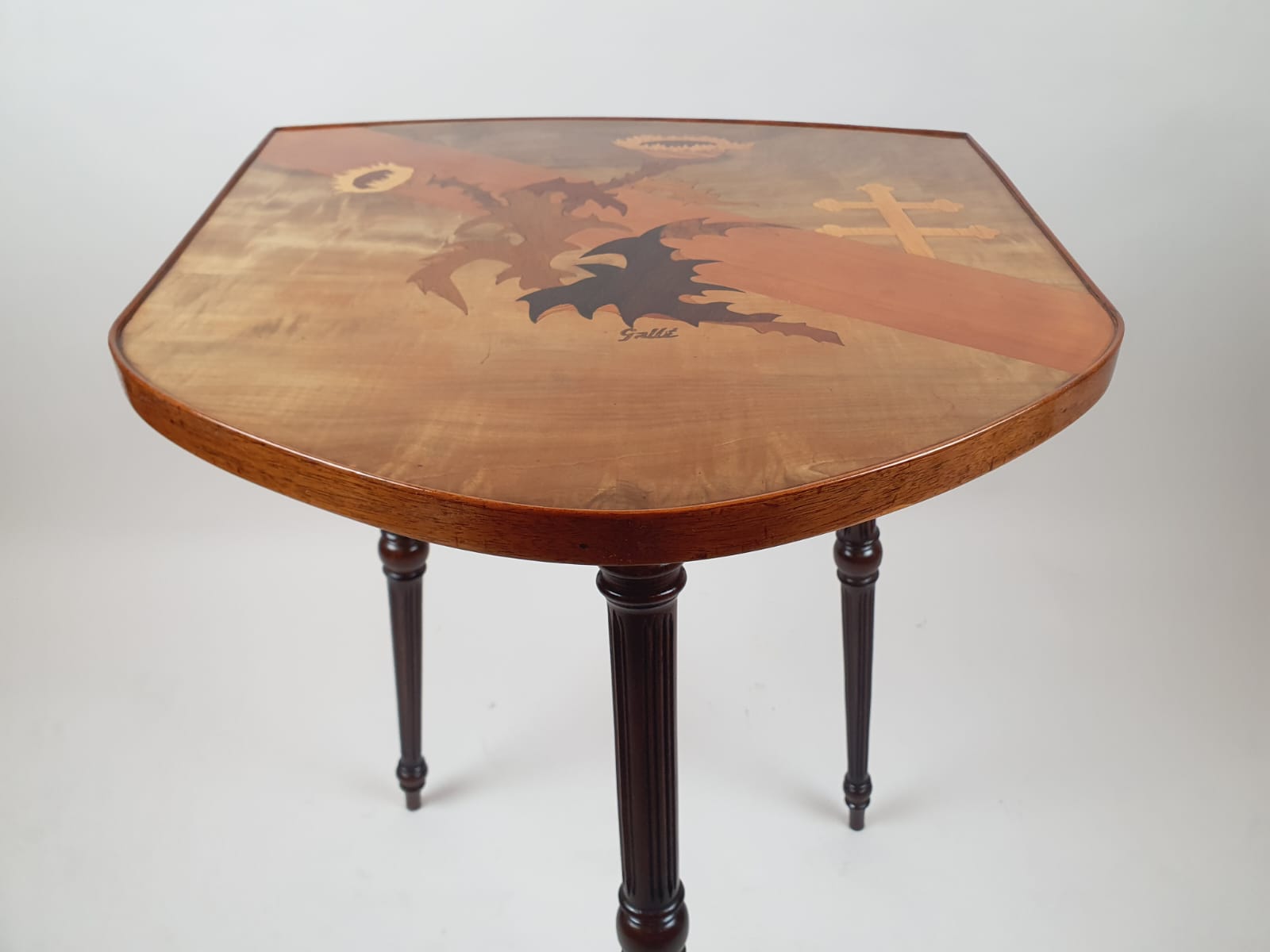 Gallé, marquetry side table decorated with thistles and Lorraine crosses