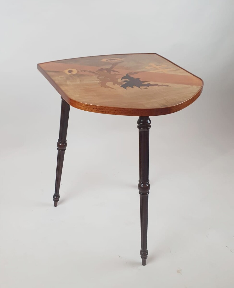 Gallé, marquetry side table decorated with thistles and Lorraine crosses