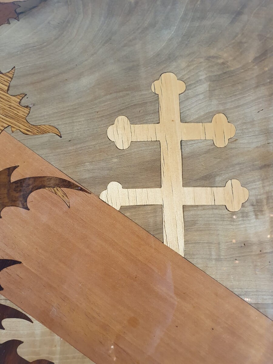 Gallé, marquetry side table decorated with thistles and Lorraine crosses