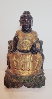 gilded and painted wooden sculpture representing a monk - 19th century