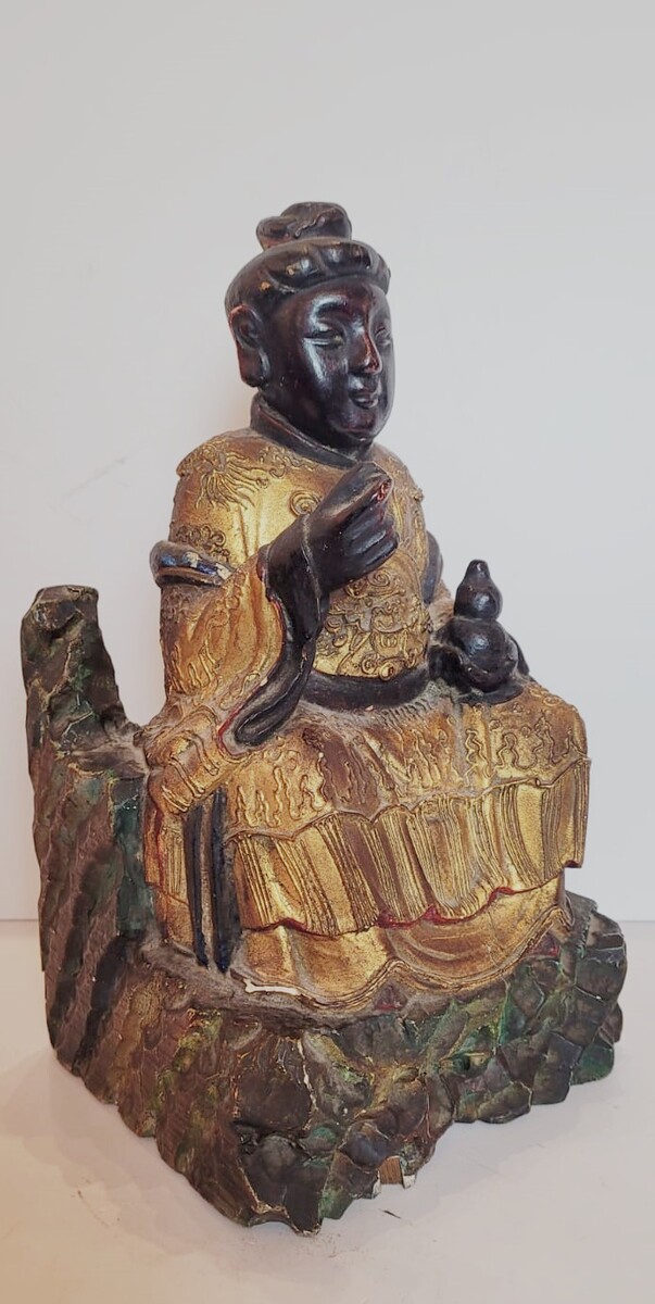 gilded and painted wooden sculpture representing a monk - 19th century