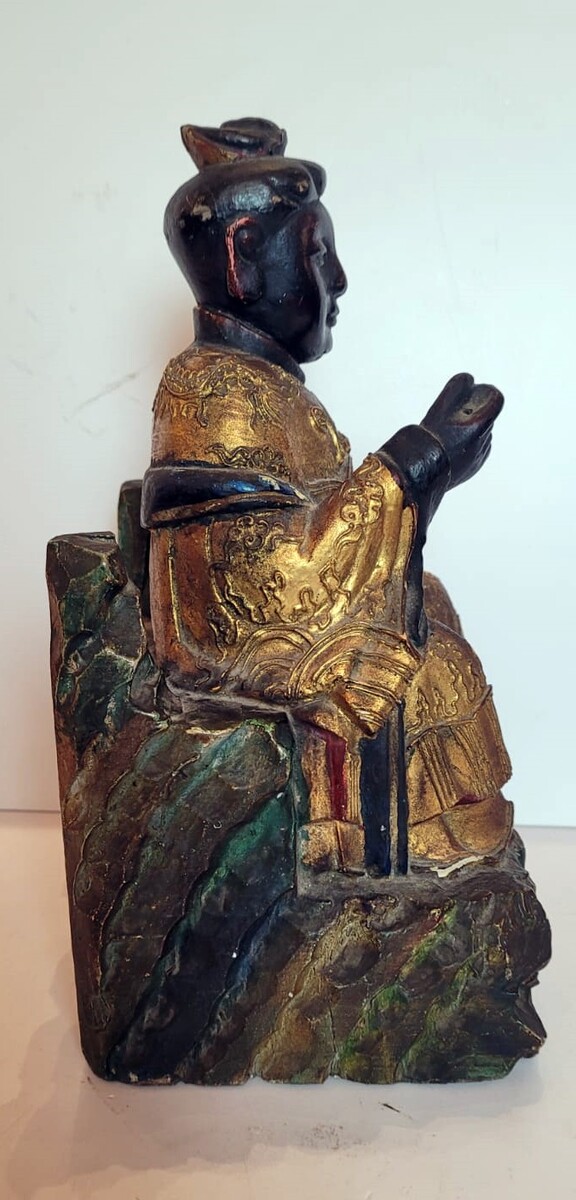 gilded and painted wooden sculpture representing a monk - 19th century