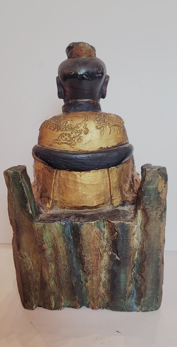 gilded and painted wooden sculpture representing a monk - 19th century