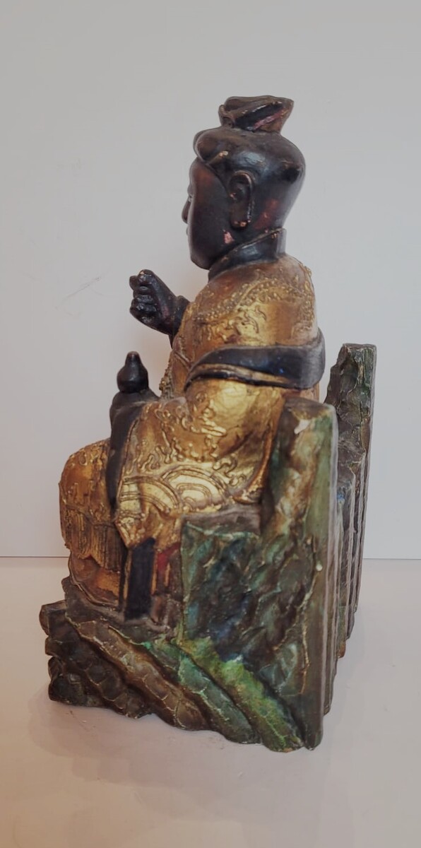 gilded and painted wooden sculpture representing a monk - 19th century