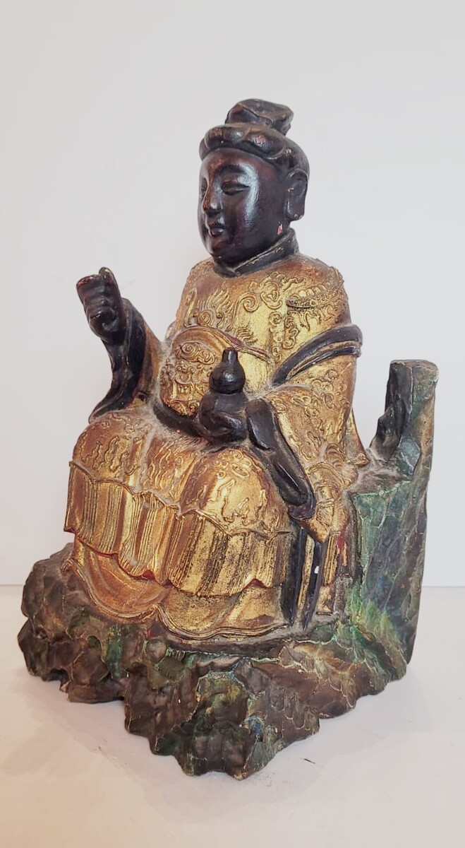 gilded and painted wooden sculpture representing a monk - 19th century