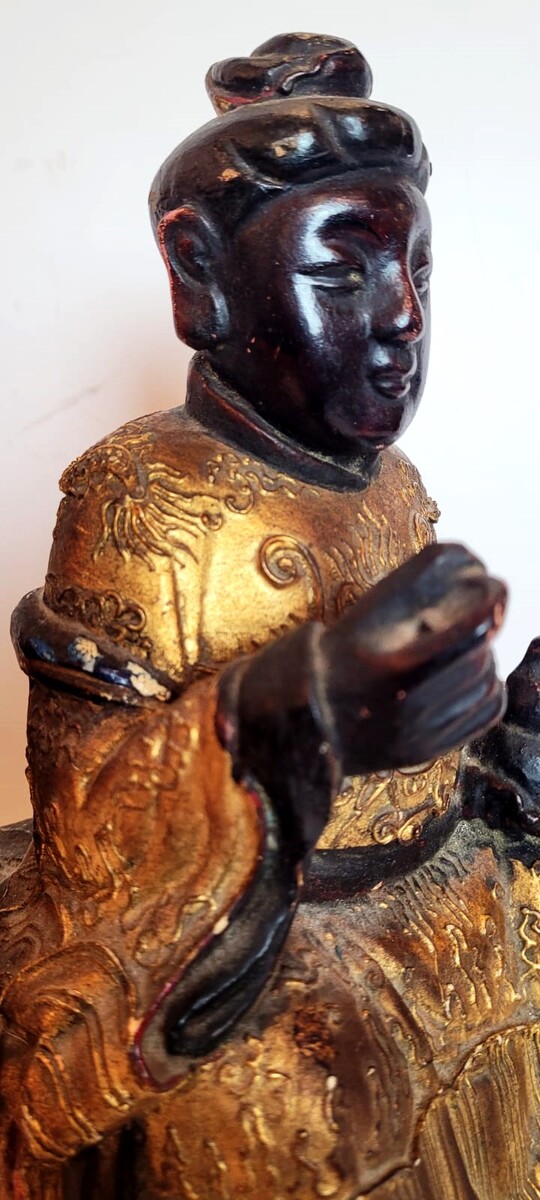 gilded and painted wooden sculpture representing a monk - 19th century