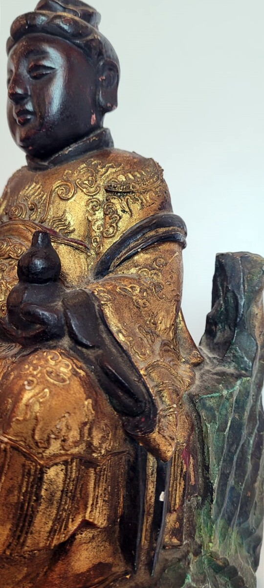 gilded and painted wooden sculpture representing a monk - 19th century