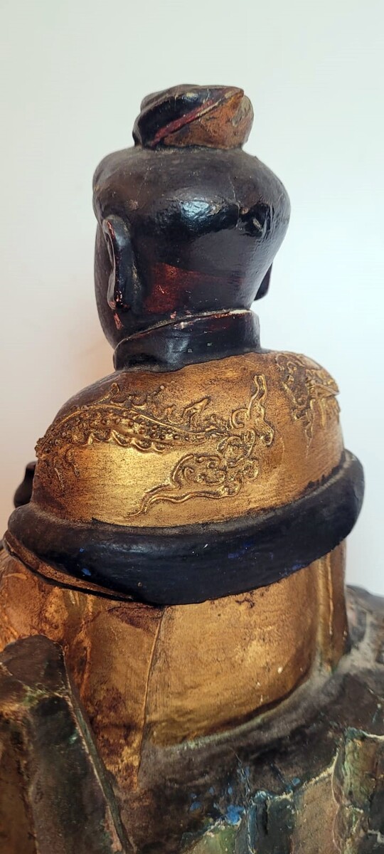 gilded and painted wooden sculpture representing a monk - 19th century