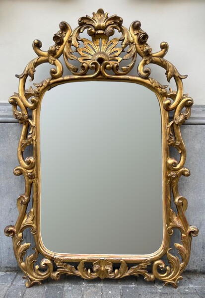 Gilded wood mantel mirror, 19th century