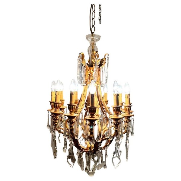 gold metal and crystal chandelier - 12 lights