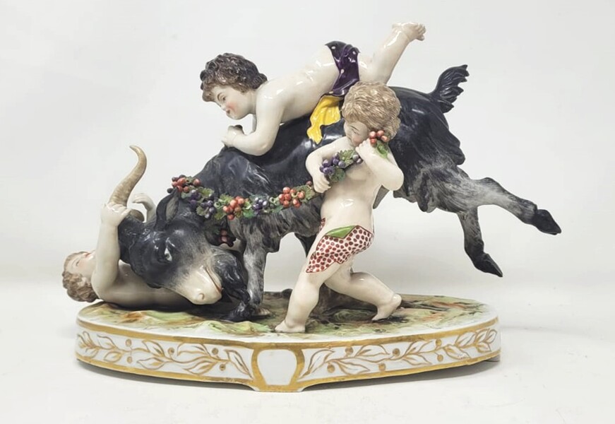 Group of children playing with a goat - Ludwigsburg porcelain