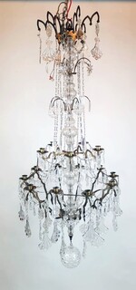 large 15 candle chandelier - brass, glass and crystal