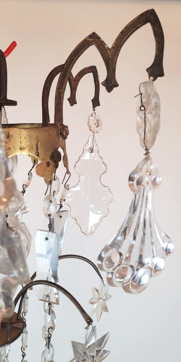 large 15 candle chandelier - brass, glass and crystal