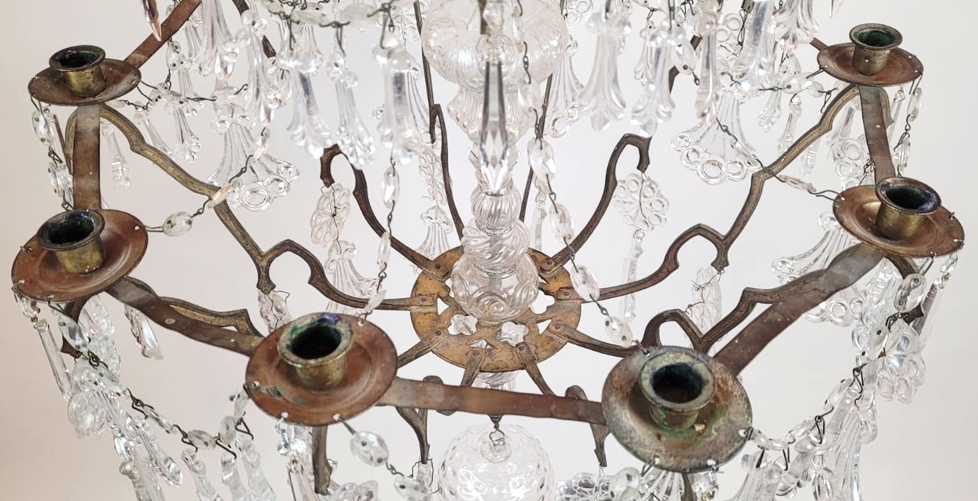 large 15 candle chandelier - brass, glass and crystal