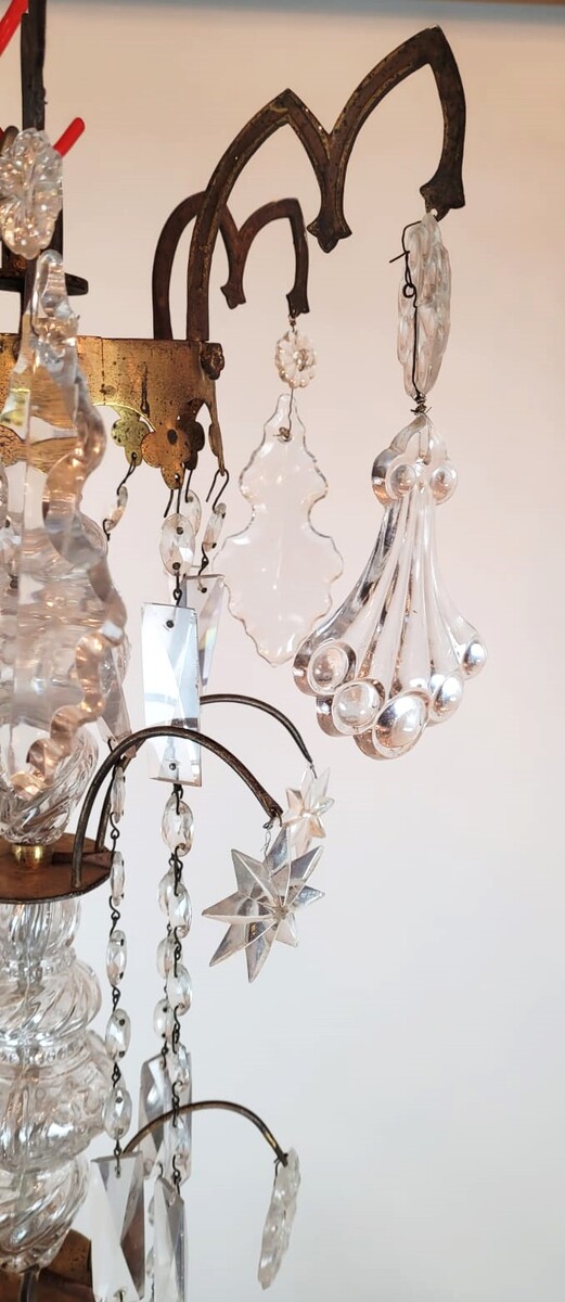 large 15 candle chandelier - brass, glass and crystal