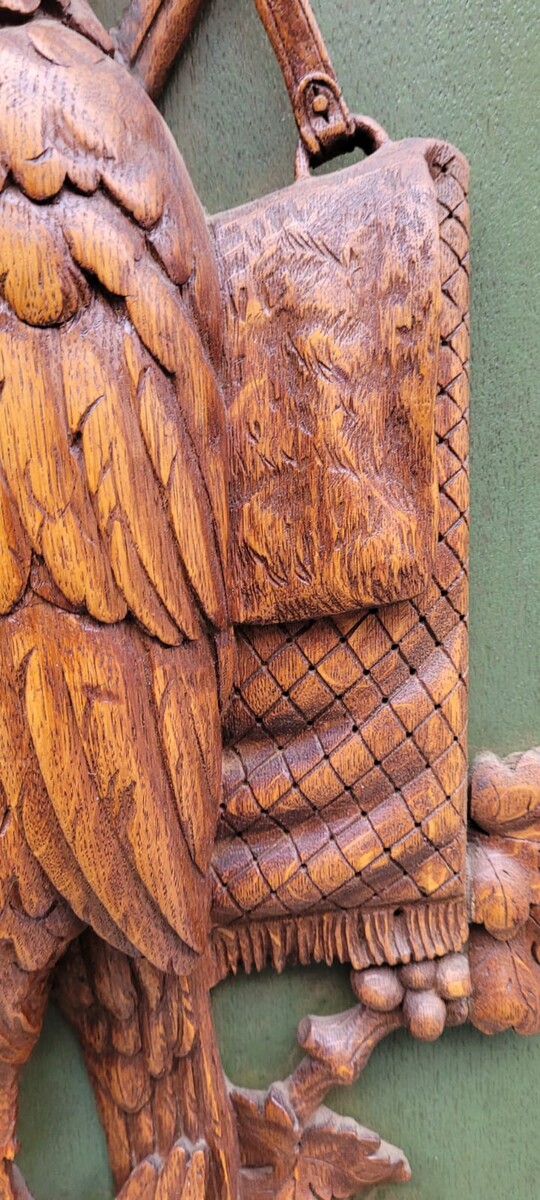 large carved wooden bas-relief medallion - hunting trophy