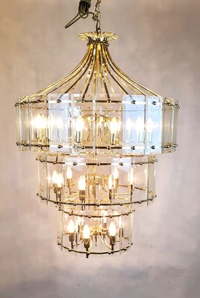 large chandelier with beveled glass plates - 27 lights