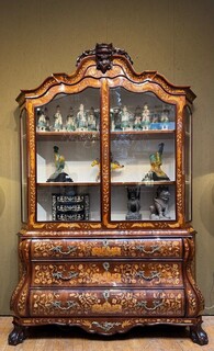 Large double-body Dutch display case - 19th century - model making with floral decorations made from different types of wood