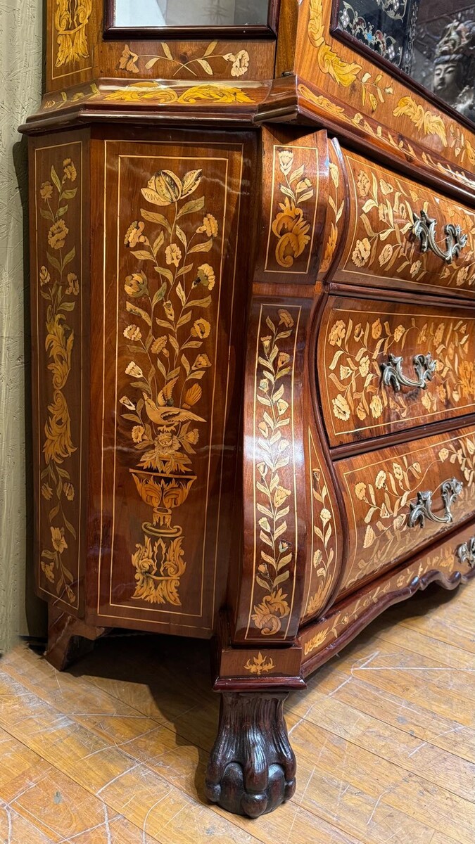 Large double-body Dutch display case - 19th century - model making with floral decorations made from different types of wood