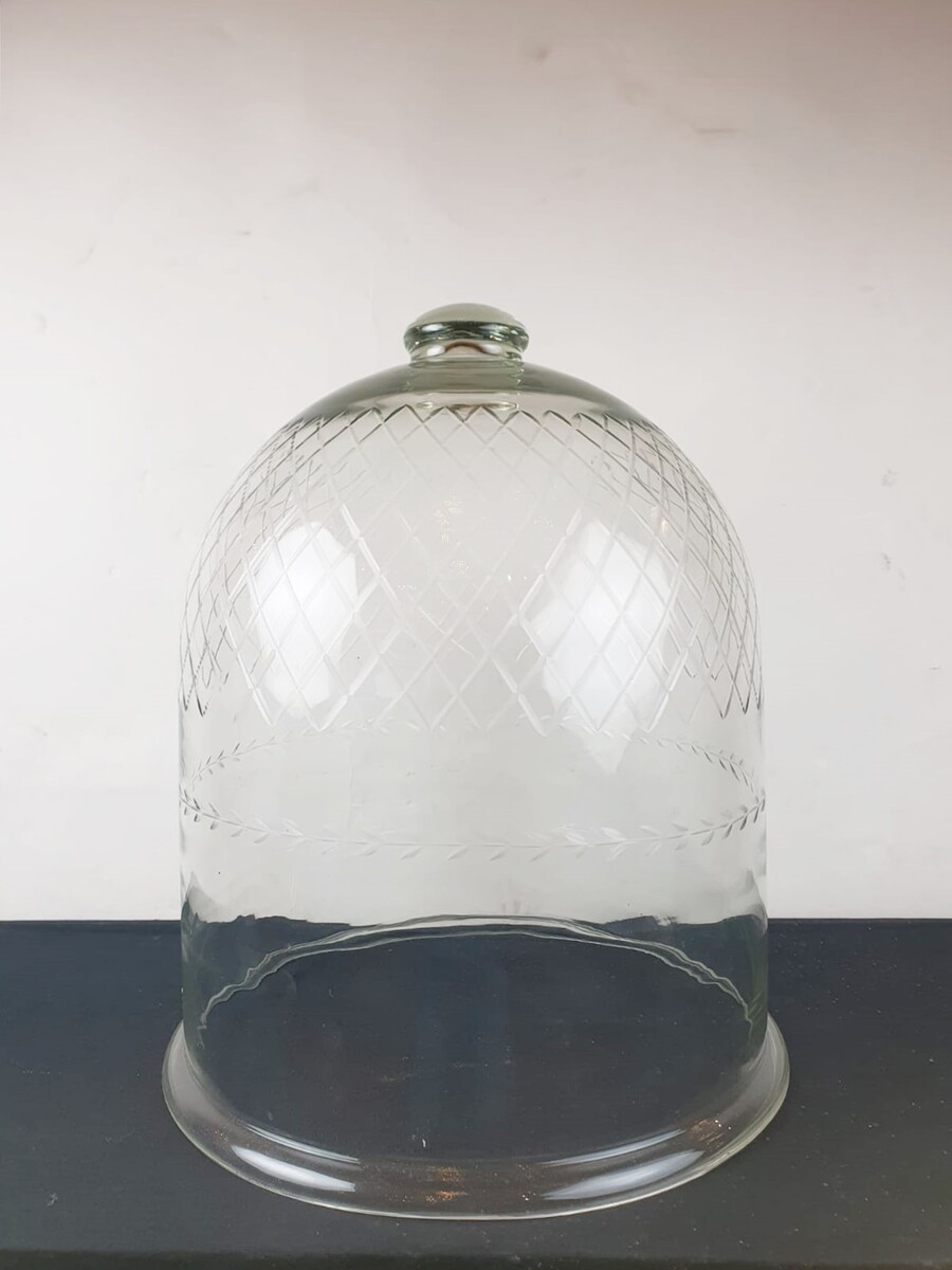 Large etched glass table bell, 20th