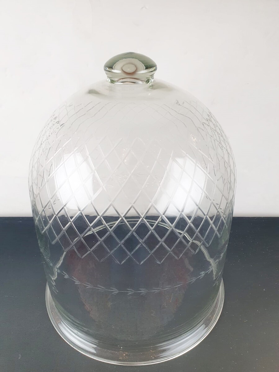 Large etched glass table bell, 20th