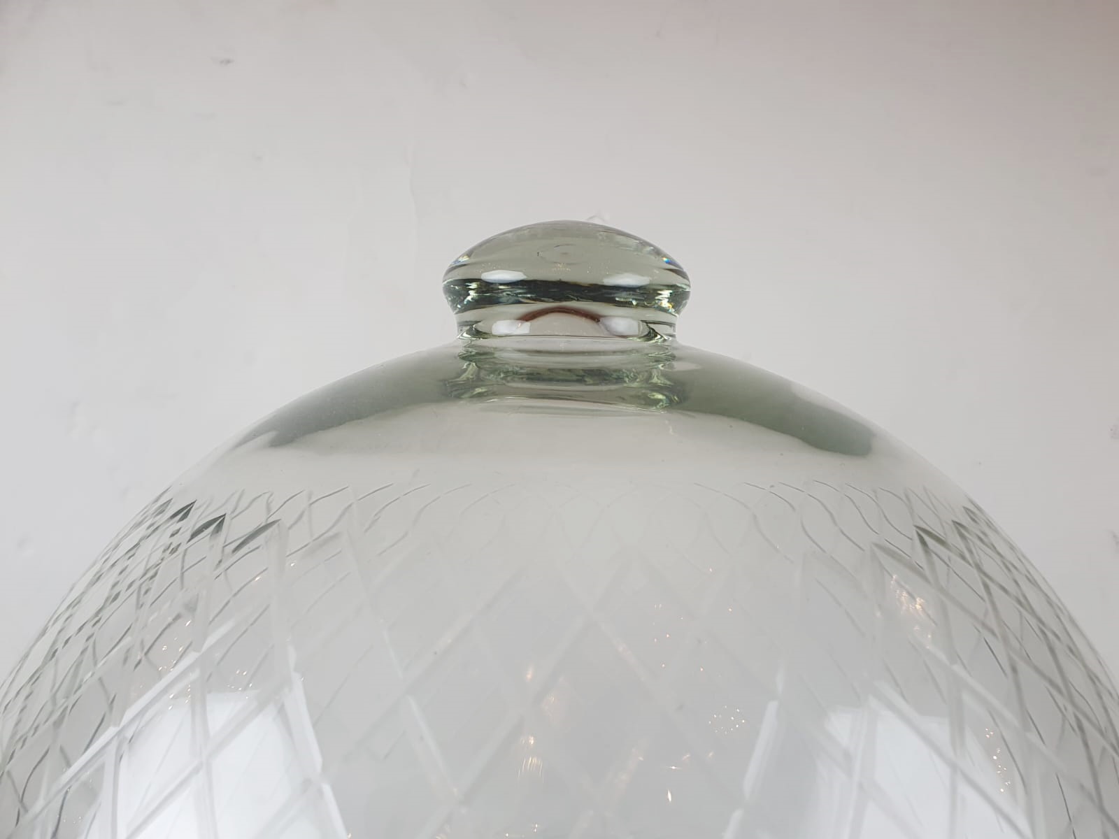 Large etched glass table bell, 20th