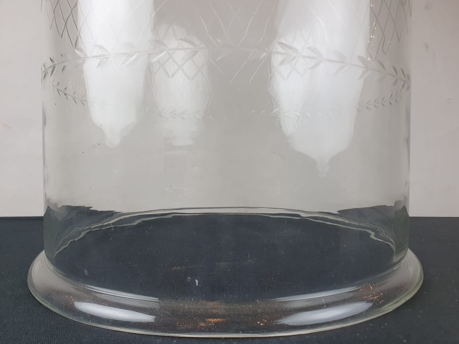 Large etched glass table bell, 20th