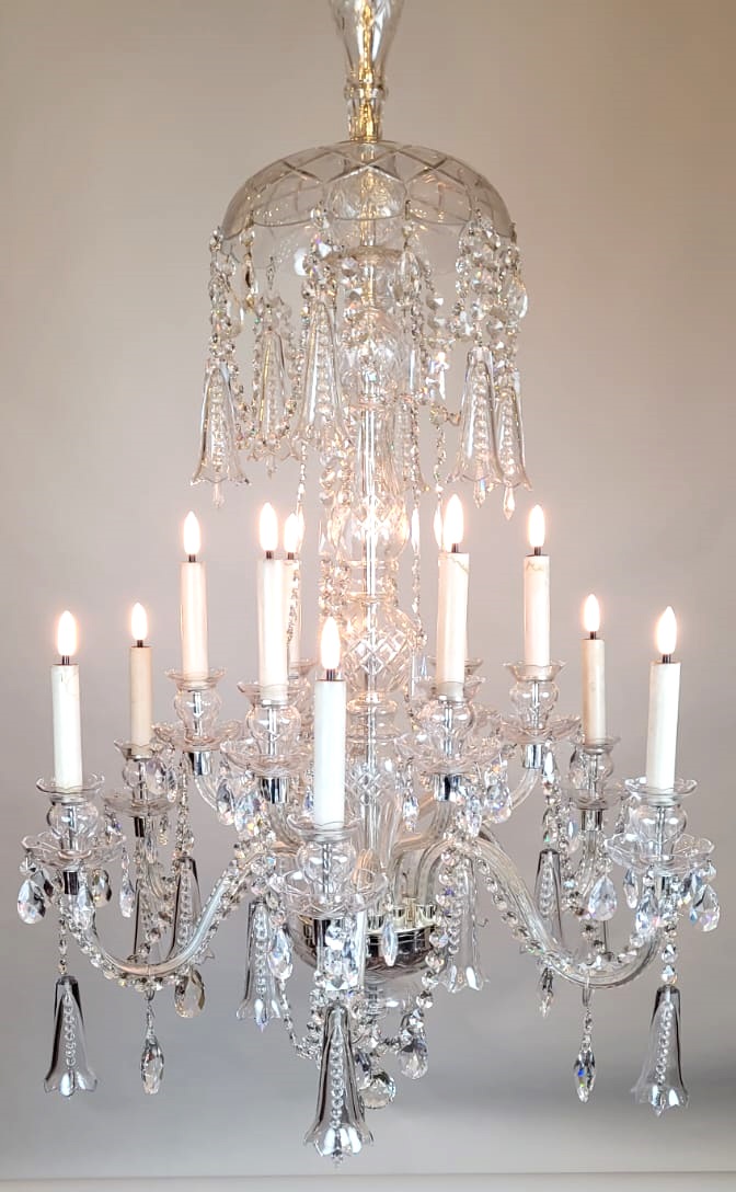 large glass and crystal chandelier - 12 light arms