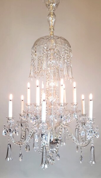 large glass and crystal chandelier - 12 light arms