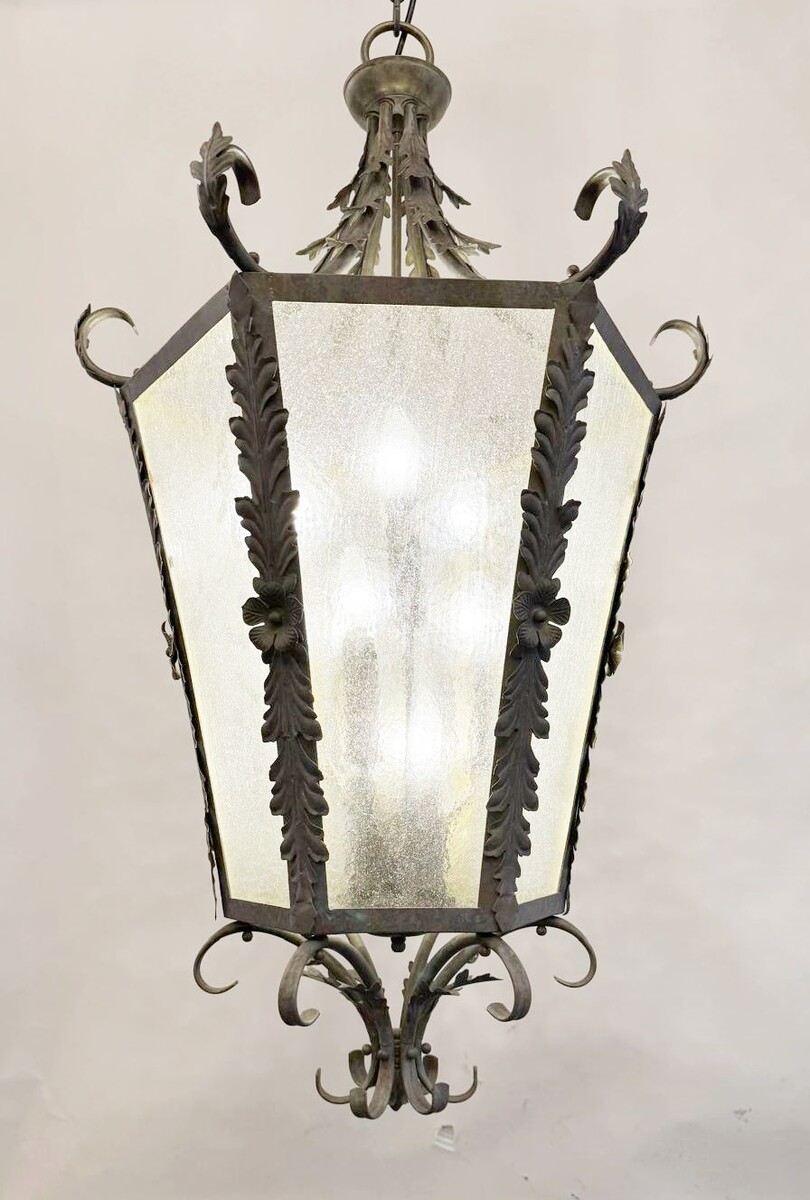 Large Lantern. Metal Structure, Original Glass Circa 1940 