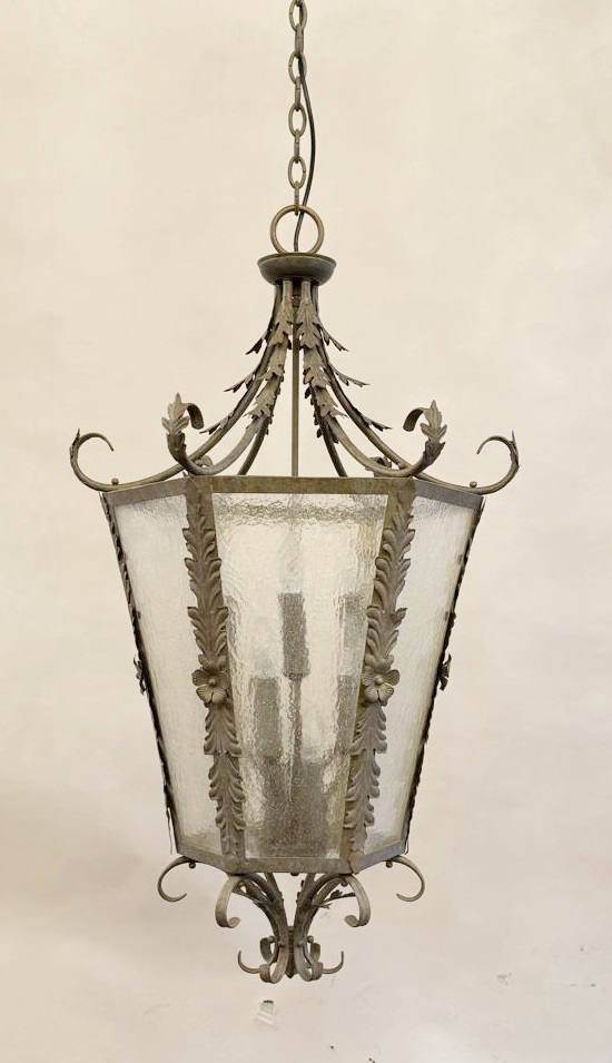 Large Lantern. Metal Structure, Original Glass Circa 1940 