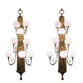 Large Pair Of Bronze Wall Lights, Circa 1920, 