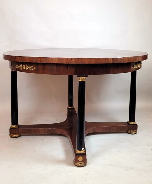 large round table with column legs from the empire period - fruitwood marquetry and gilded bronze