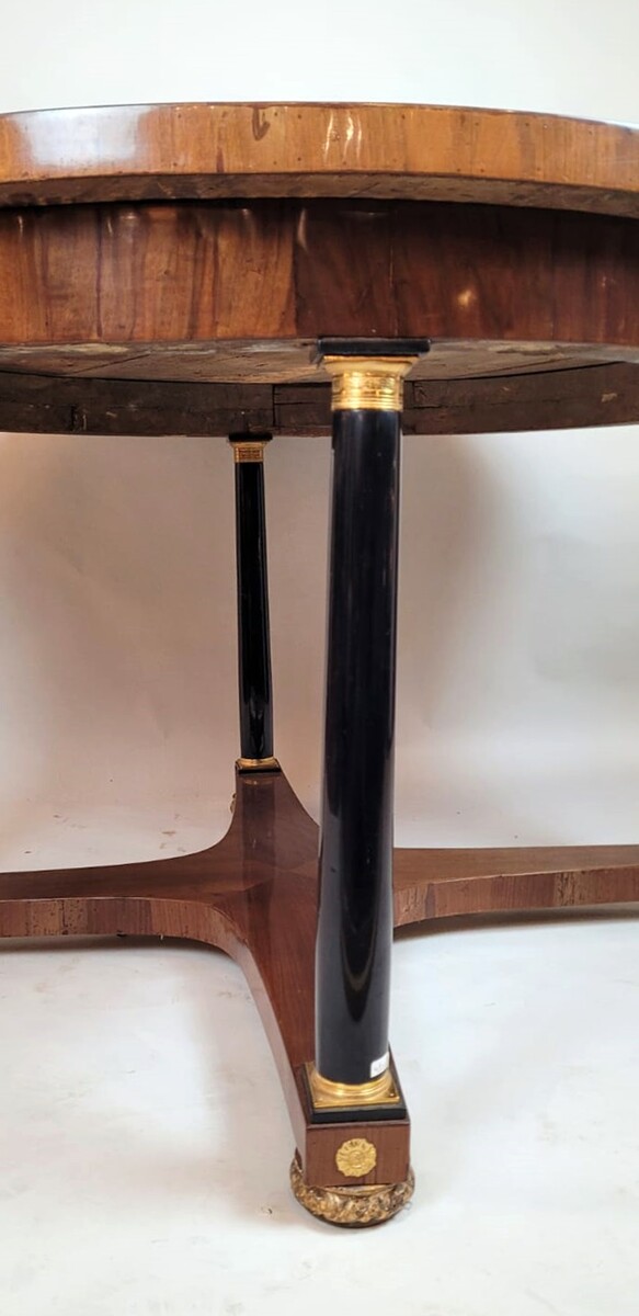 large round table with column legs from the empire period - fruitwood marquetry and gilded bronze